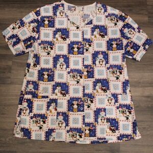 White Swan Fundamentally Cotton Holiday Christmas Penguin Snowman Scrub Top M